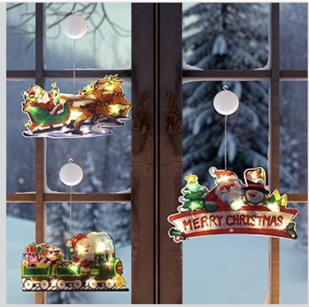 Christmas Window Lights LED Battery Operated 3 Pack Window Silhouette Lights
